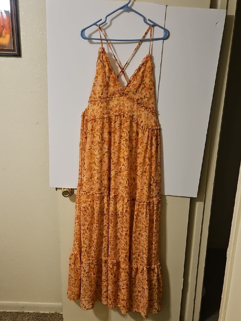 Altar'd State Orange Floral V-Neck Tiered Maxi Dress - Picture 3 of 4